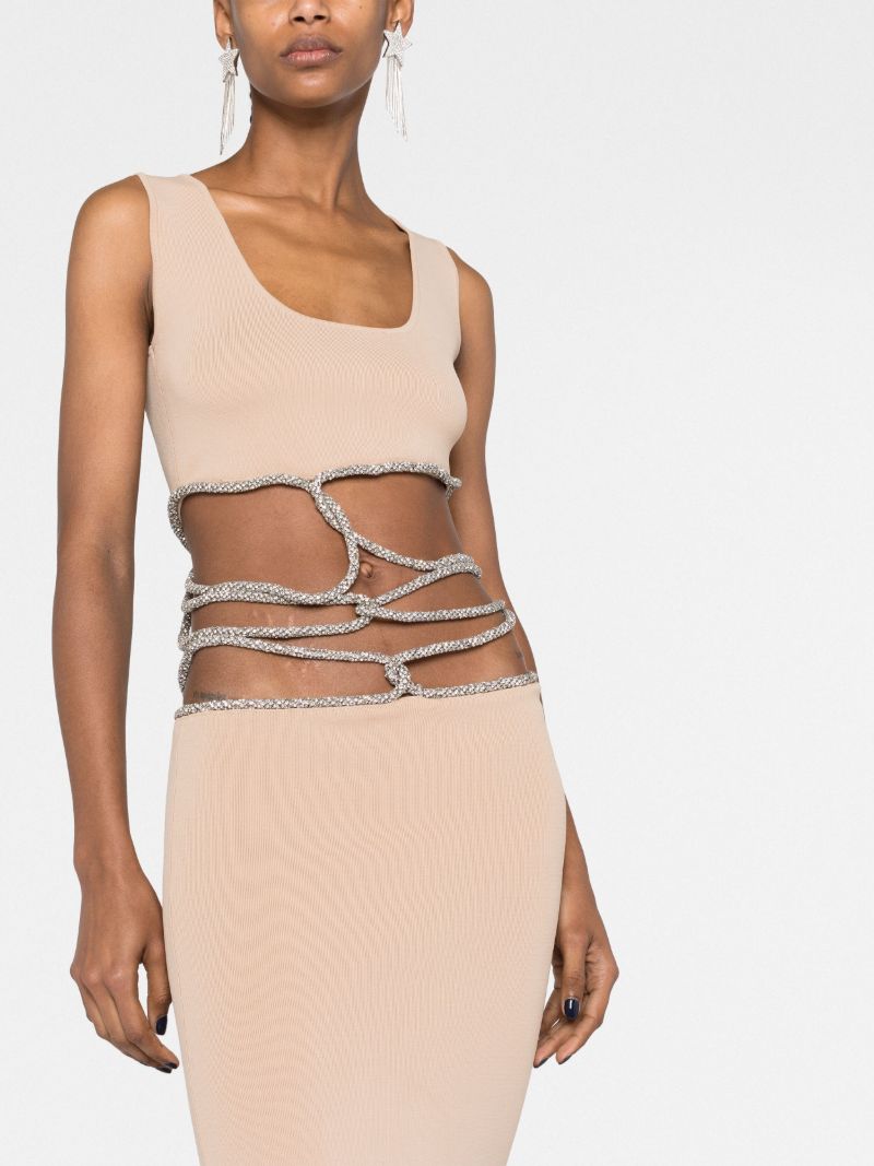 Neutral Crystal-embellishment Interweaved Knitted Midi Dress