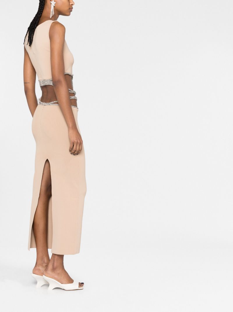 Neutral Crystal-embellishment Interweaved Knitted Midi Dress