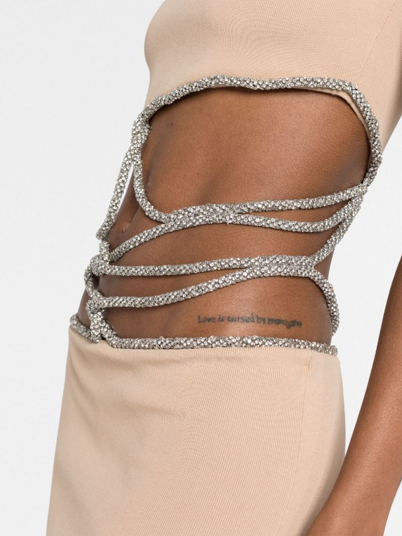 Neutral Crystal-embellishment Interweaved Knitted Midi Dress