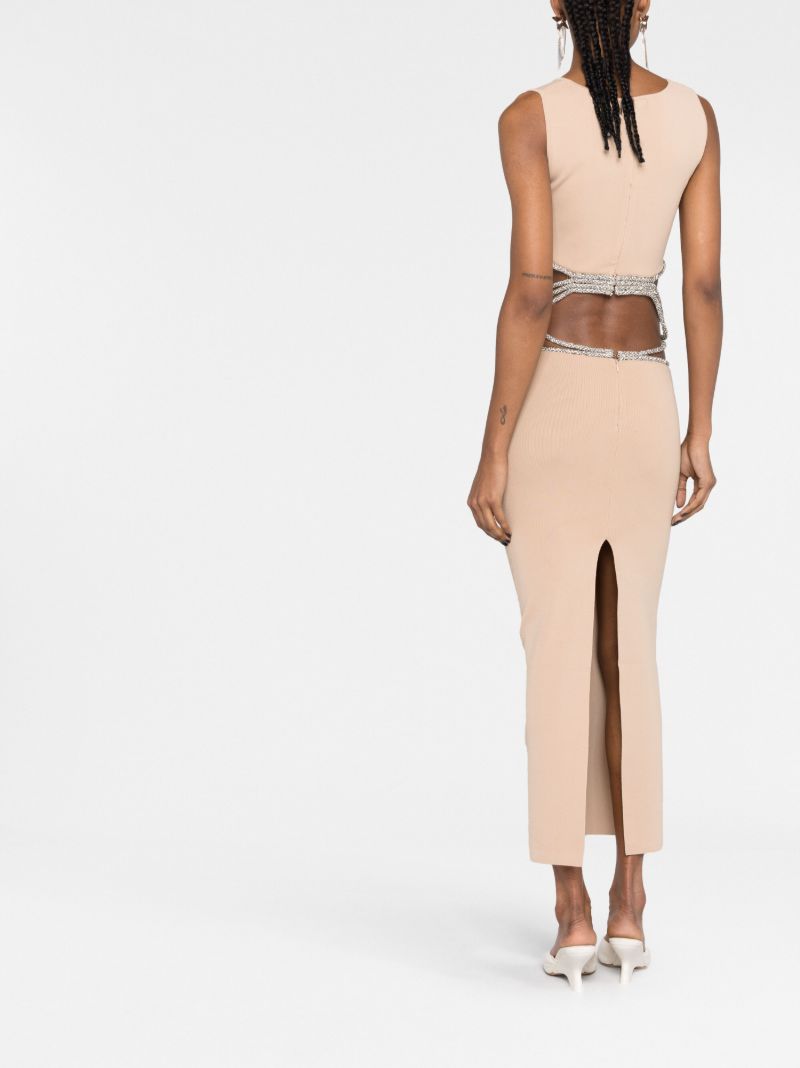Neutral Crystal-embellishment Interweaved Knitted Midi Dress