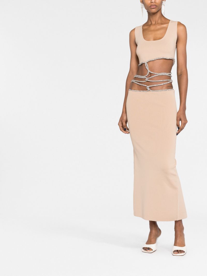 Neutral Crystal-embellishment Interweaved Knitted Midi Dress