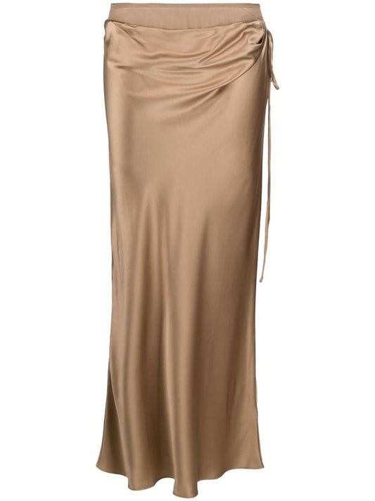 Brown Draped Silk Maxi Skirt