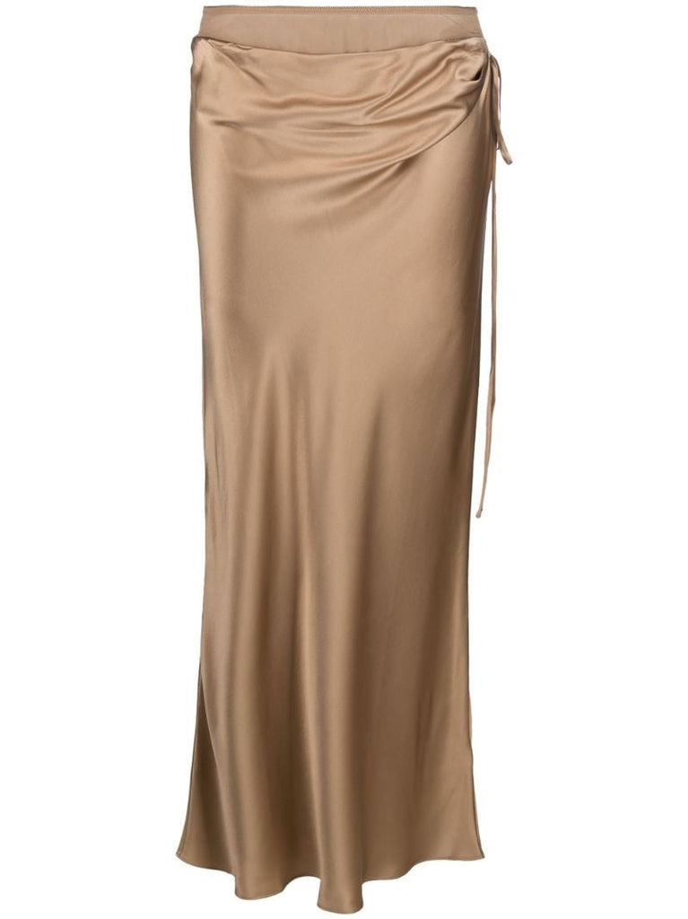 Brown Draped Silk Maxi Skirt