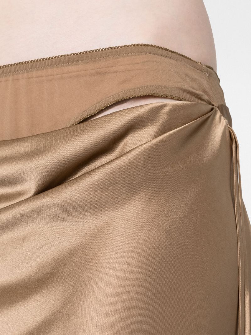 Brown Draped Silk Maxi Skirt
