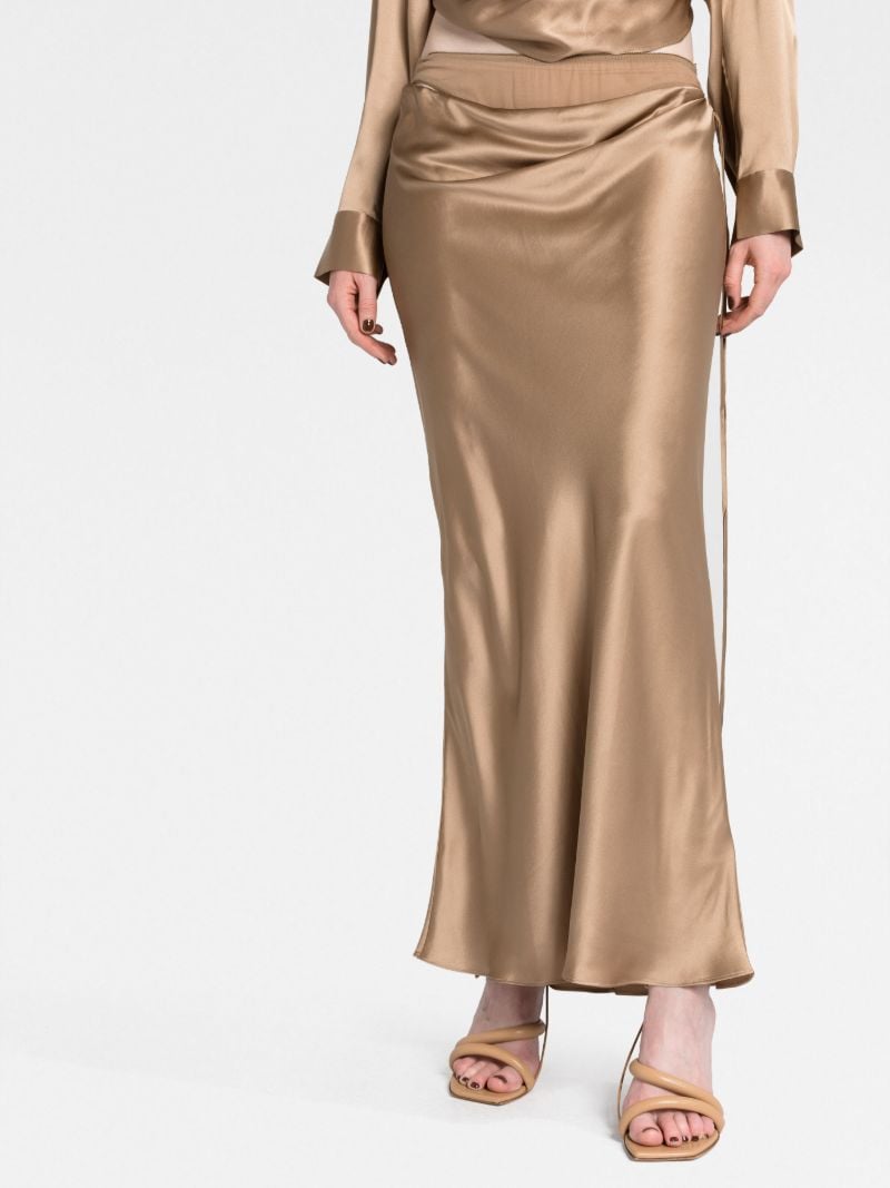 Brown Draped Silk Maxi Skirt