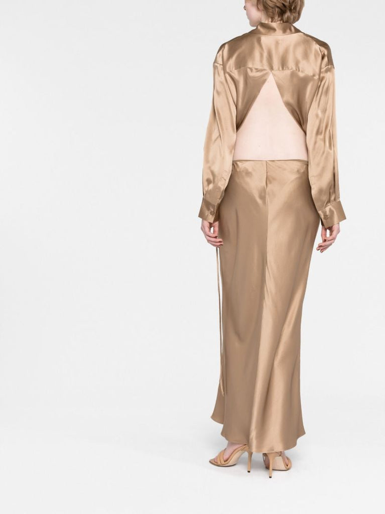 Brown Draped Silk Shirt