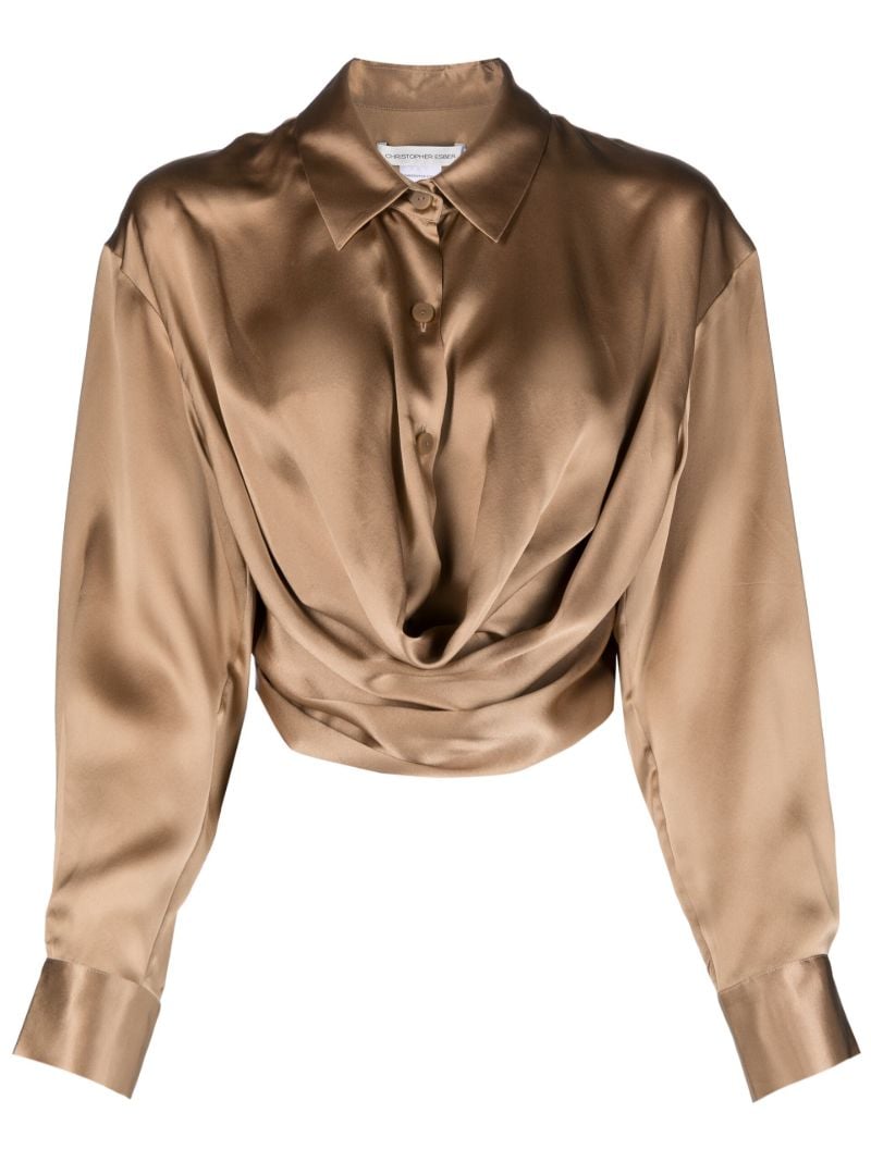 Brown Draped Silk Shirt