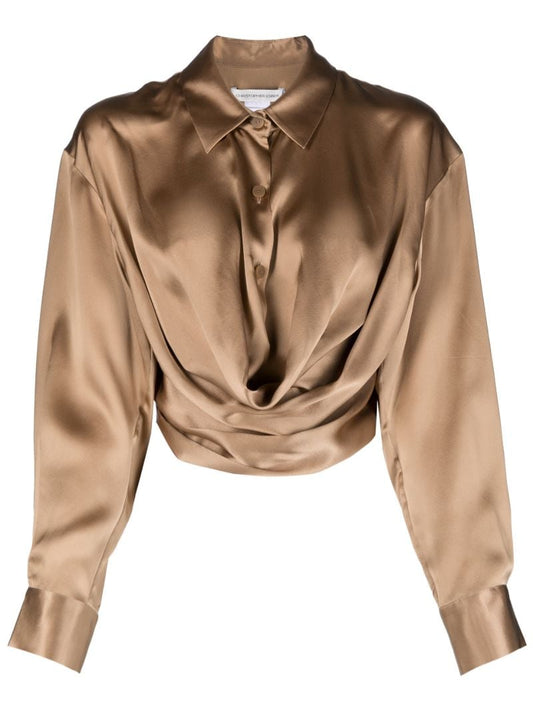 Brown Draped Silk Shirt