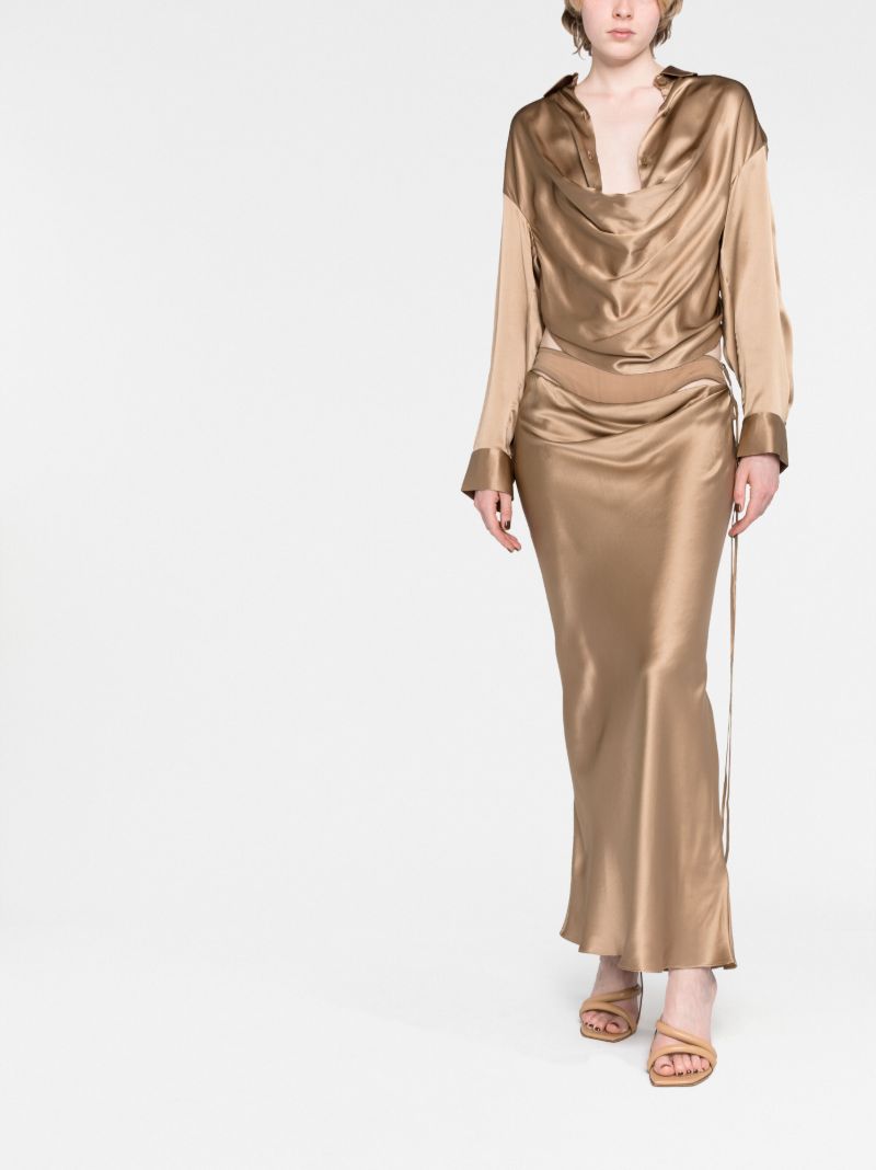 Brown Draped Silk Shirt