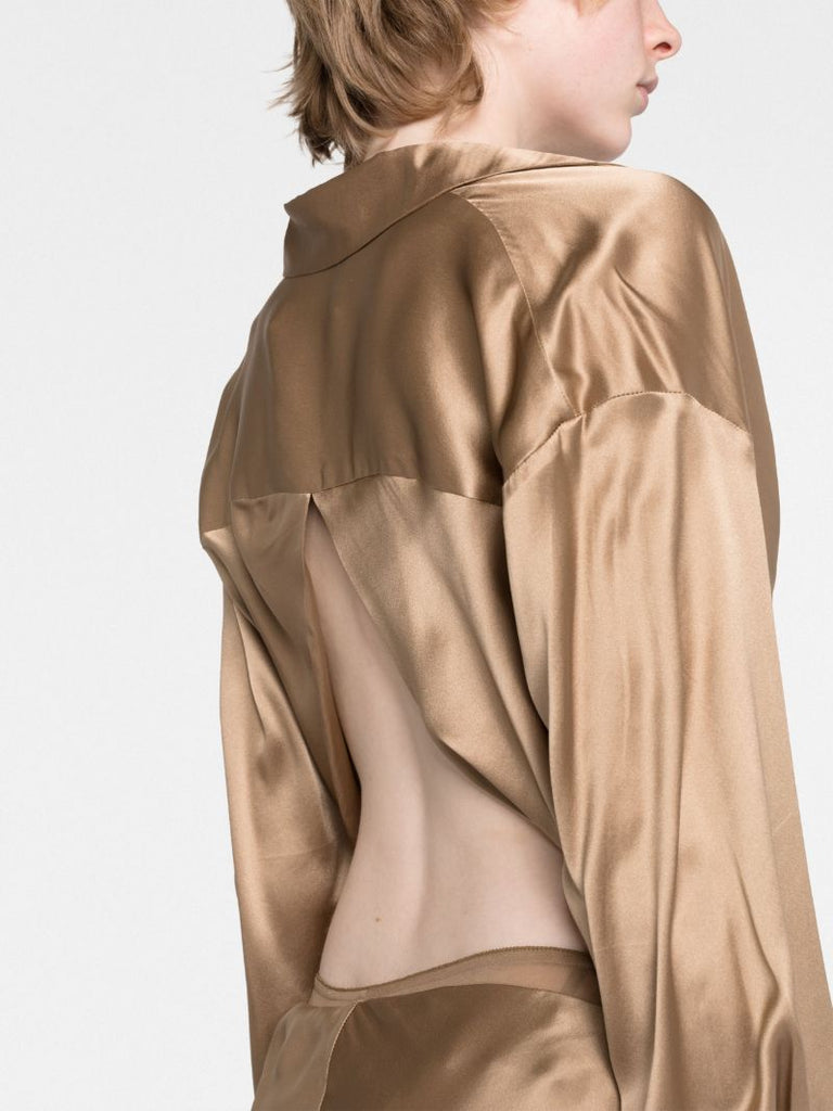 Brown Draped Silk Shirt