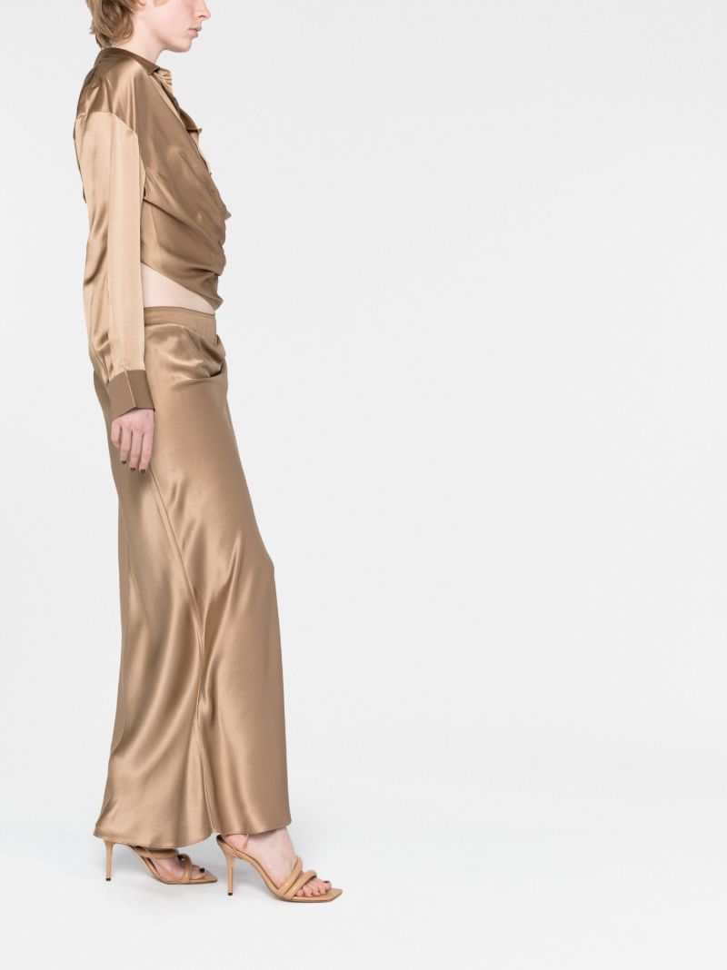 Brown Draped Silk Shirt