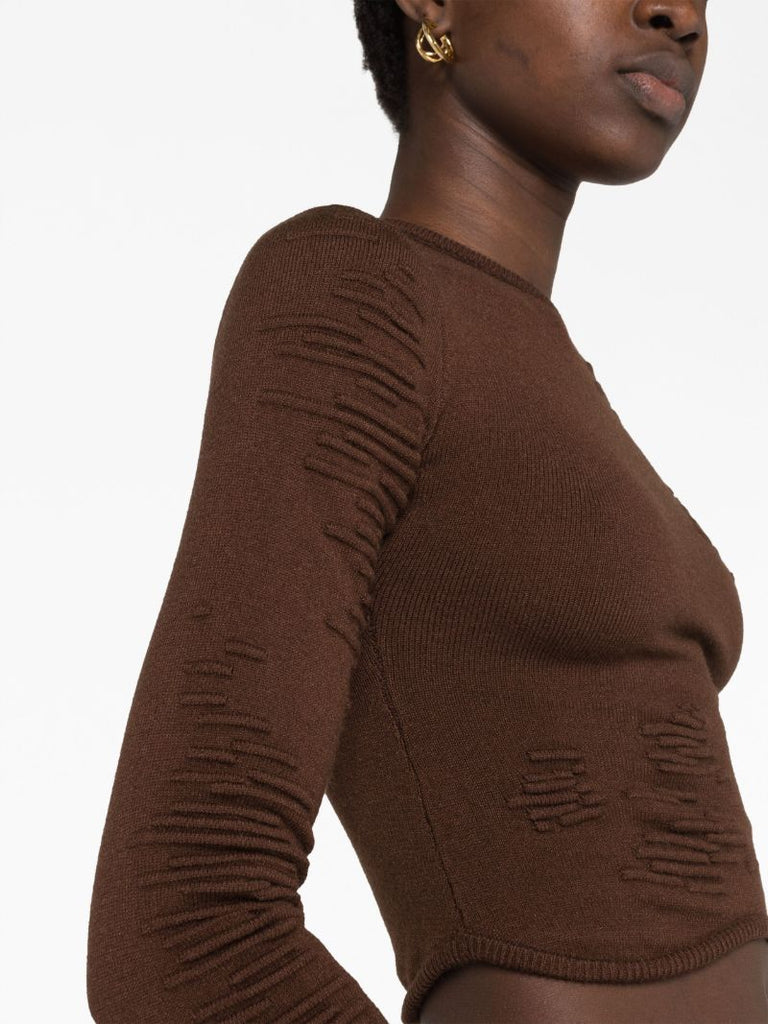 Brown Muscle Knitted Crop Top