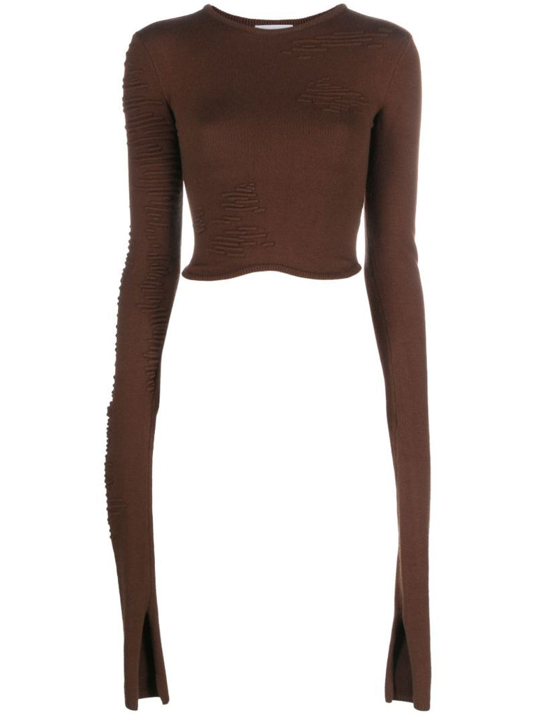 Brown Muscle Knitted Crop Top