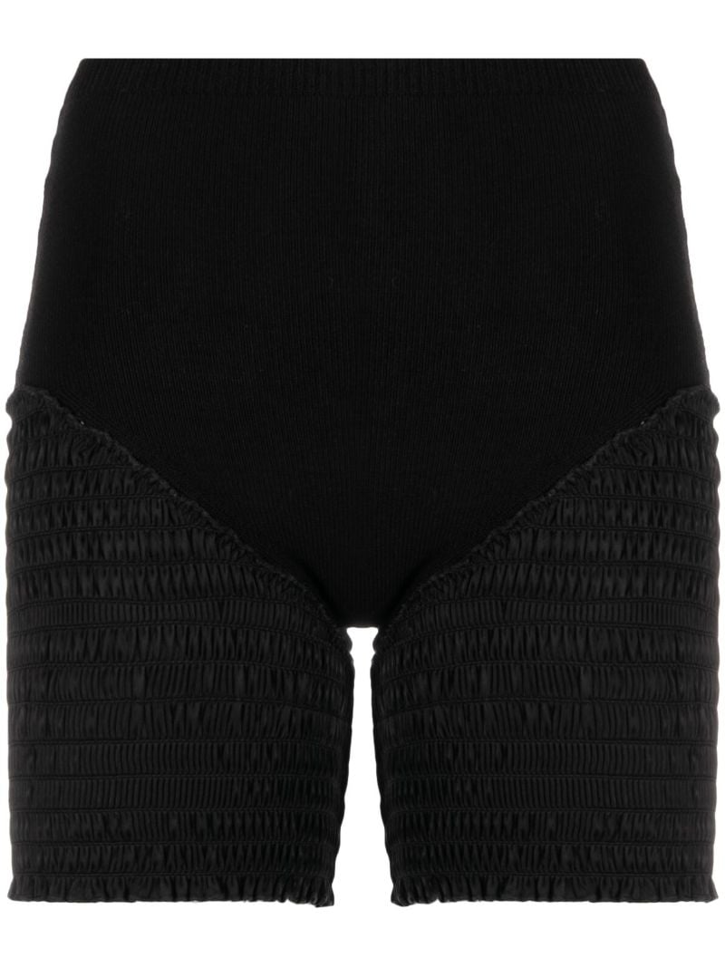 Black Shirred Panelled Shorts