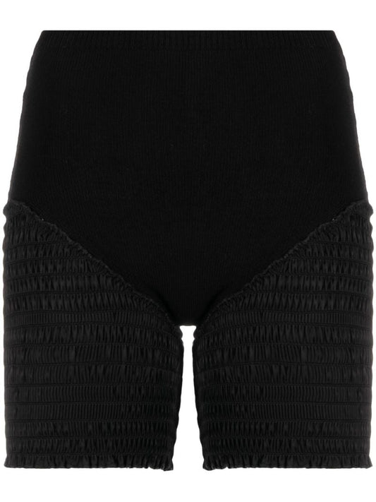 Black Shirred Panelled Shorts