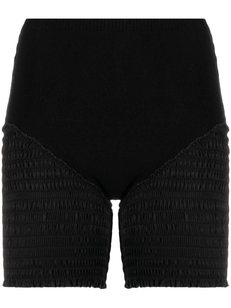Black Shirred Panelled Shorts