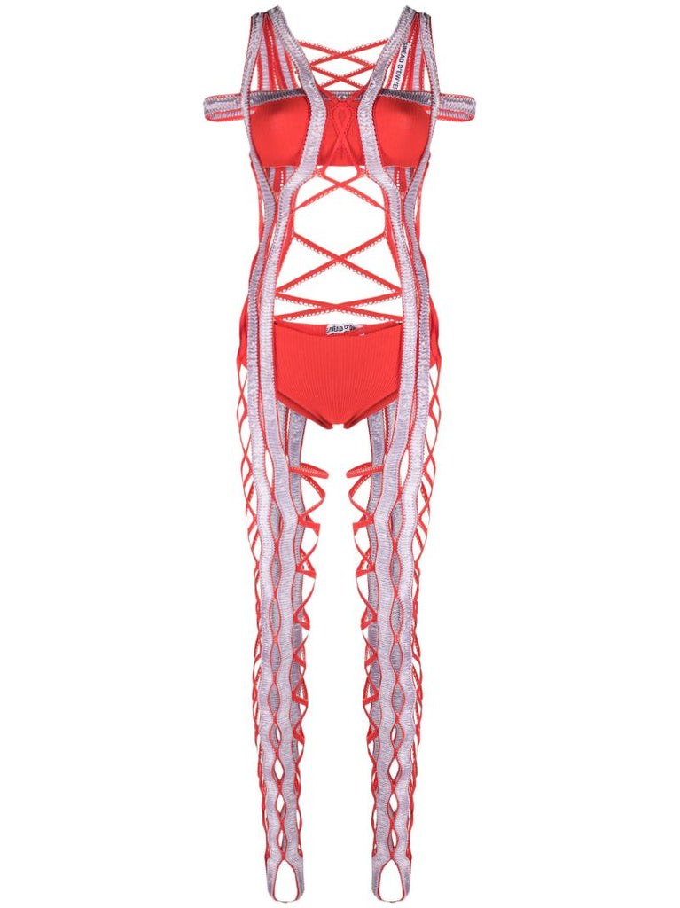 Red Shirred Underwear and Harness Set