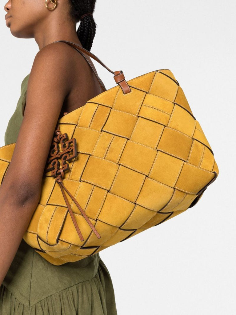 Yellow Miller Woven Suede Tote Bag