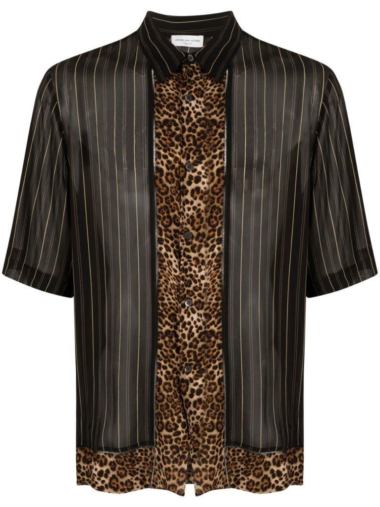 Black Mixed Print Short Sleeved Shirt