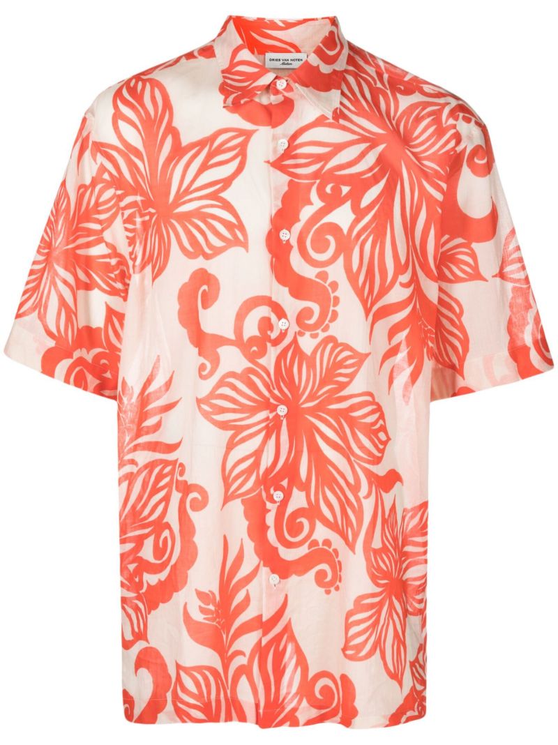 Neutral Floral Print Short Sleeved Shirt