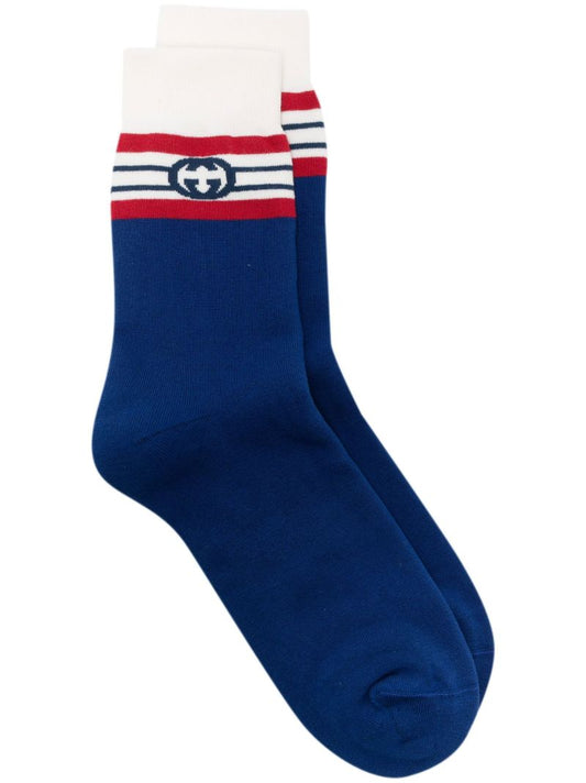 Blue Gg Logo Print Socks
