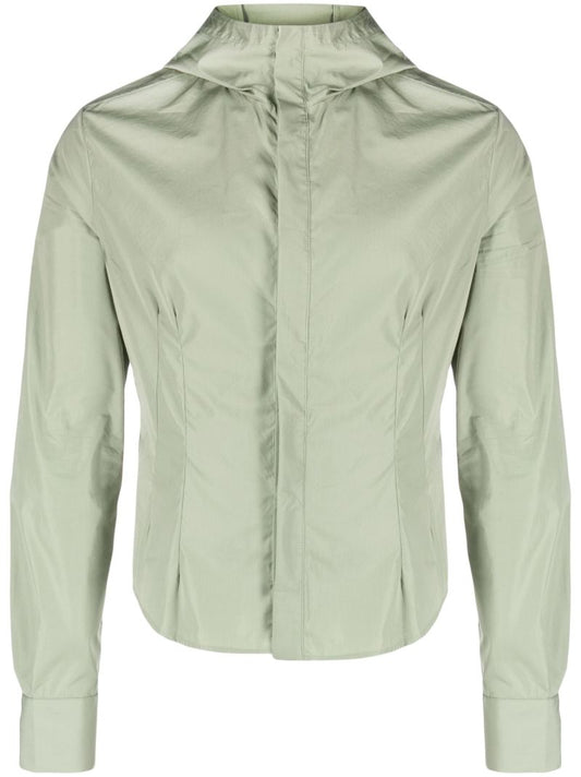 Green Double Dart Hooded Shirt Jacket