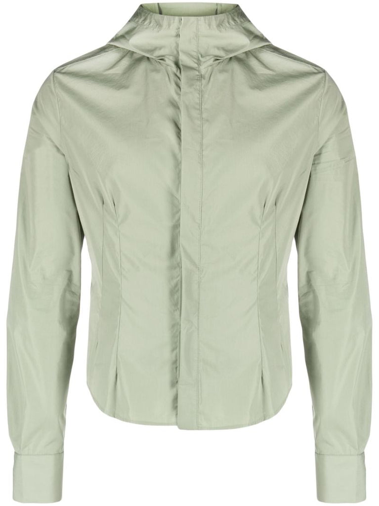 Green Double Dart Hooded Shirt Jacket