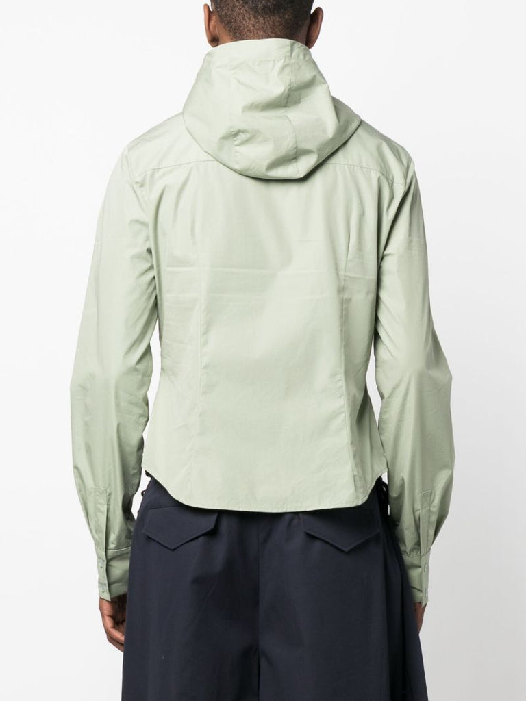 Green Double Dart Hooded Shirt Jacket