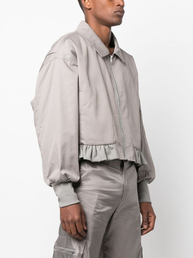 Grey Ruffle Hem Bomber Jacket