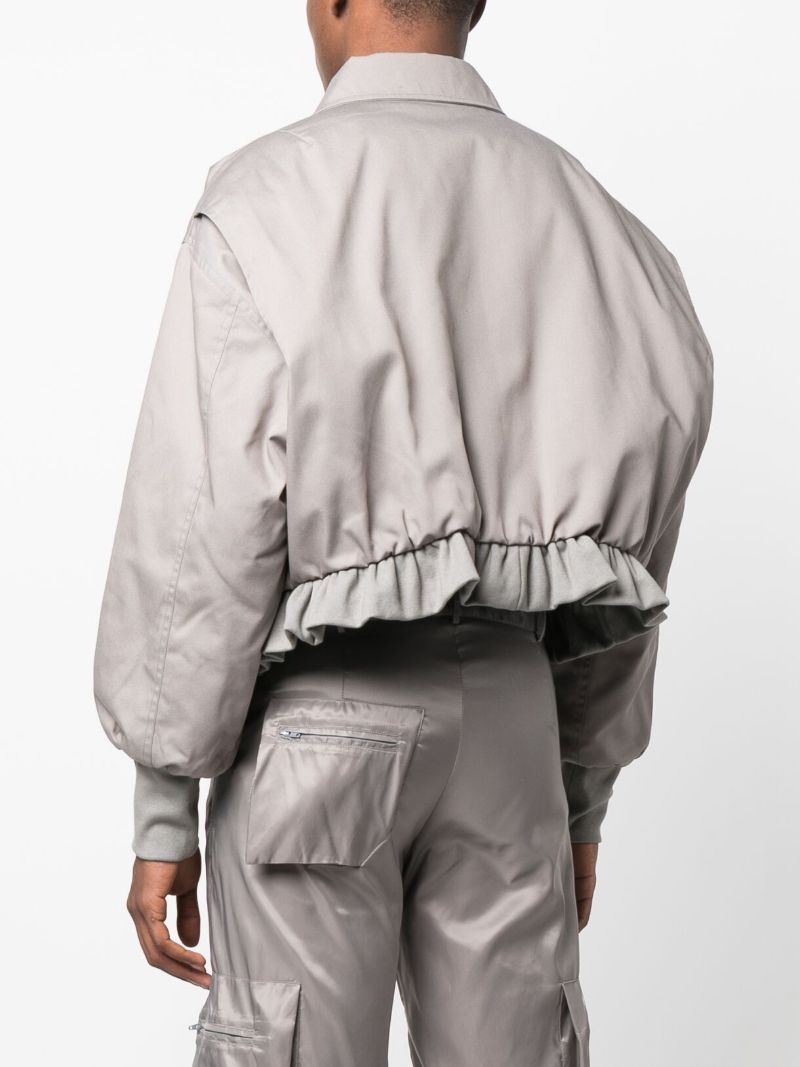 Grey Ruffle Hem Bomber Jacket