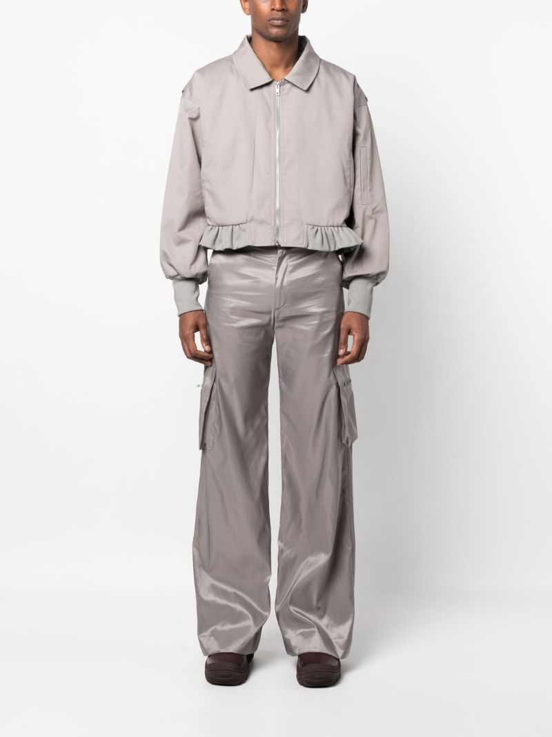 Grey Ruffle Hem Bomber Jacket