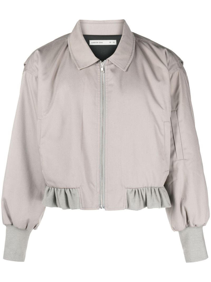 Grey Ruffle Hem Bomber Jacket