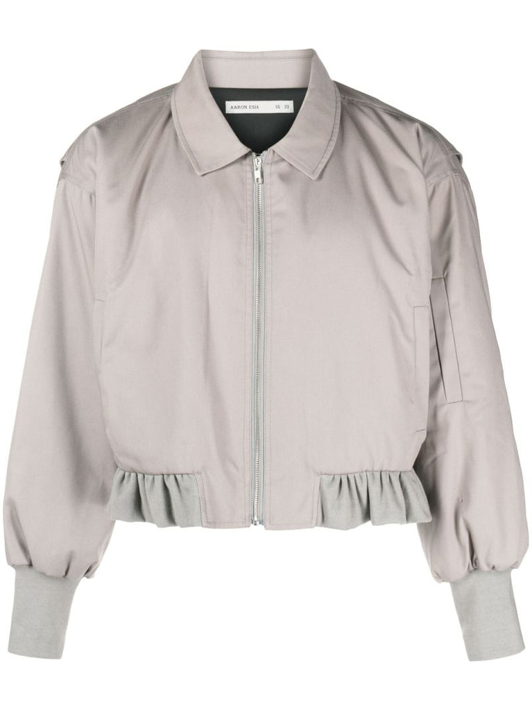 Grey Ruffle Hem Bomber Jacket