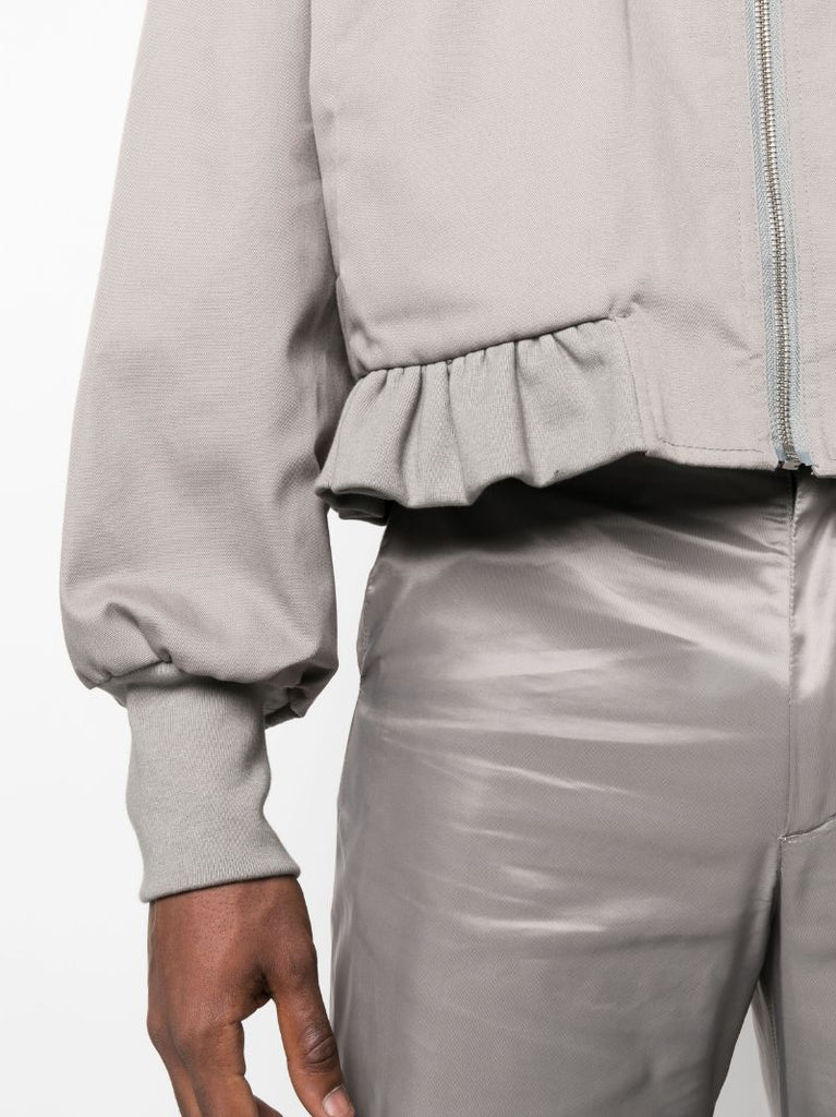 Grey Ruffle Hem Bomber Jacket