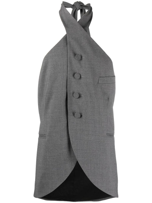 Grey Halterneck Wool Waistcoat