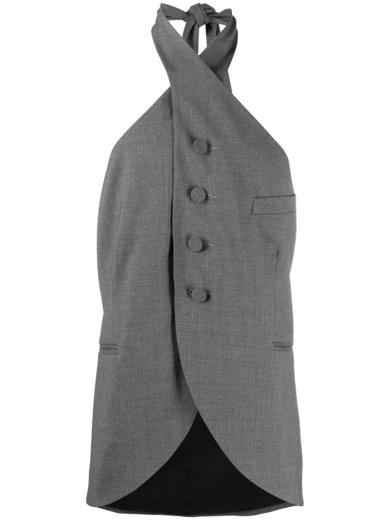 Grey Halterneck Wool Waistcoat