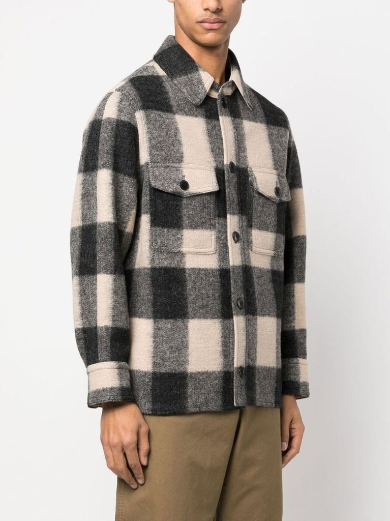 Black Kevron Check Print Shirt Jacket