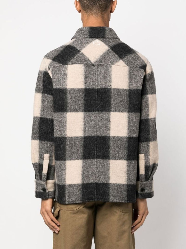 Black Kevron Check Print Shirt Jacket