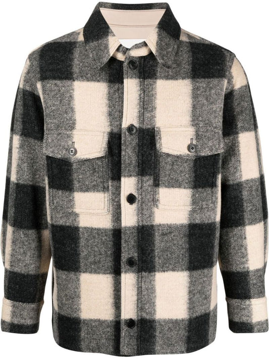 Black Kevron Check Print Shirt Jacket