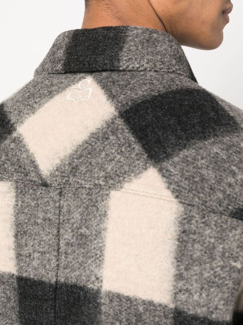 Black Kevron Check Print Shirt Jacket