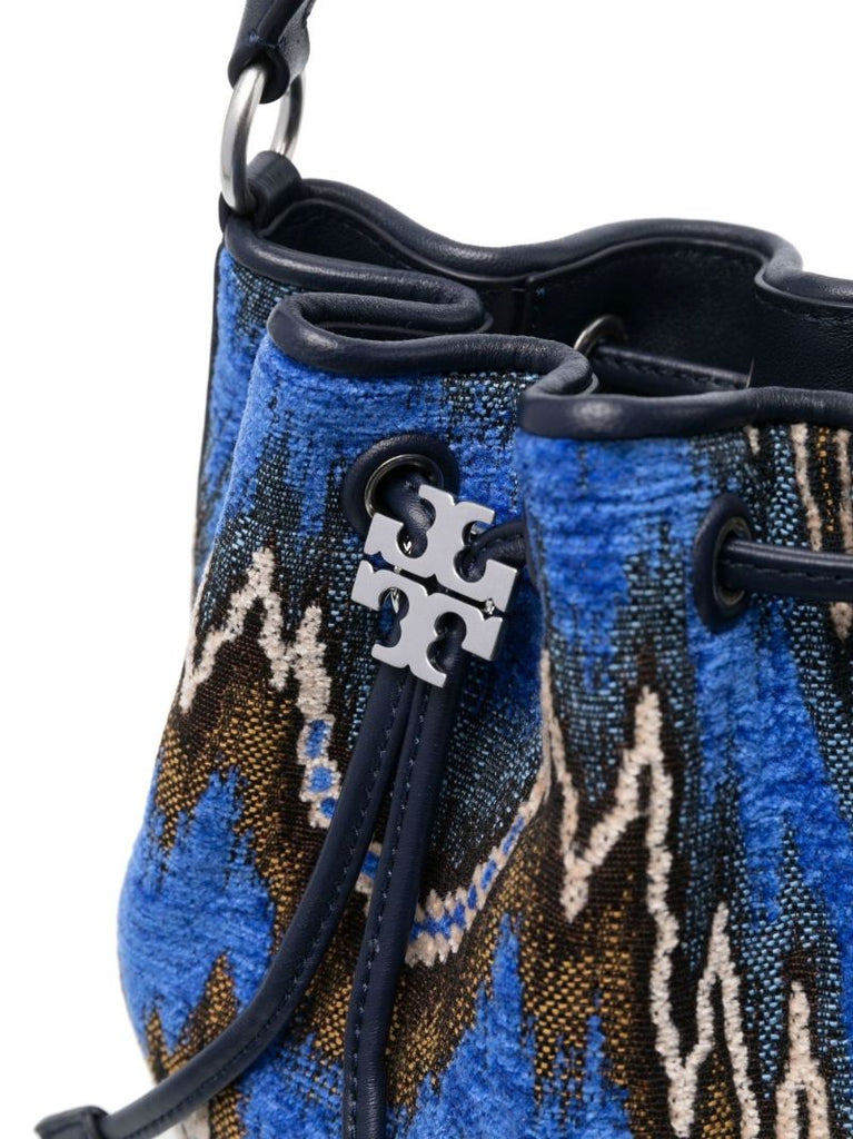 Blue Fleming Jacquard Bucket Bag