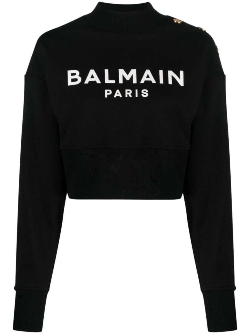 Black Logo Print Cropped Sweatshirt