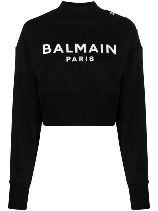 Black Logo Print Cropped Sweatshirt