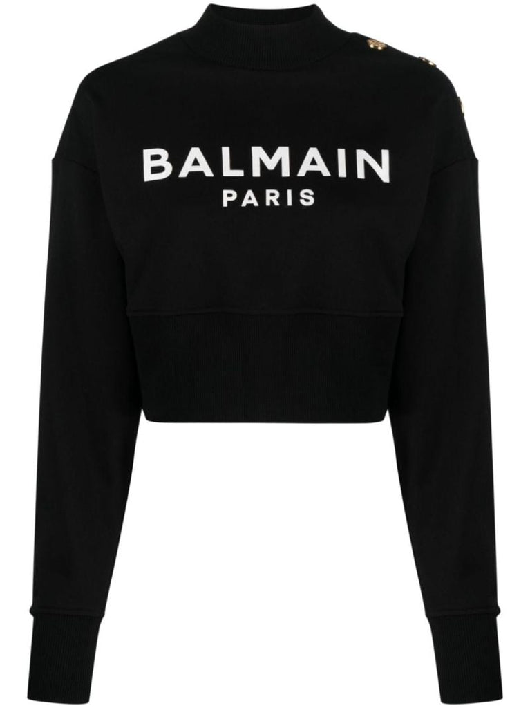 Black Logo Print Cropped Sweatshirt