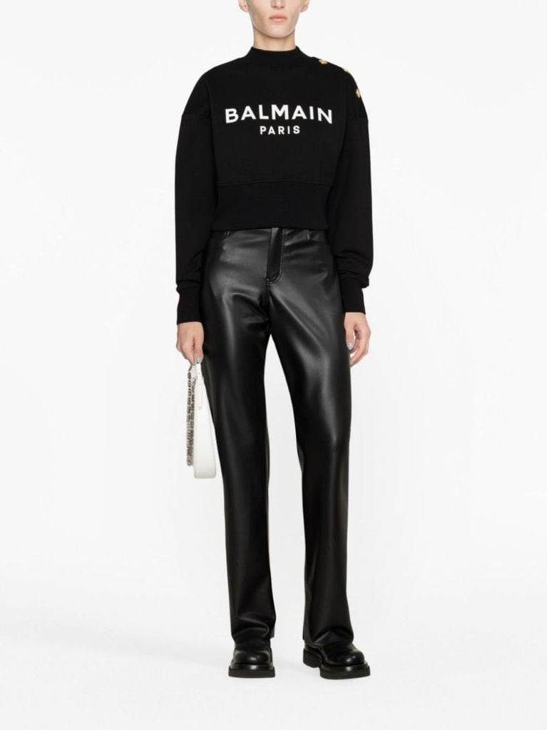 Black Logo Print Cropped Sweatshirt
