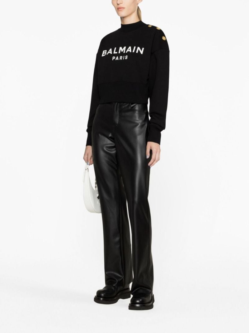 Black Logo Print Cropped Sweatshirt