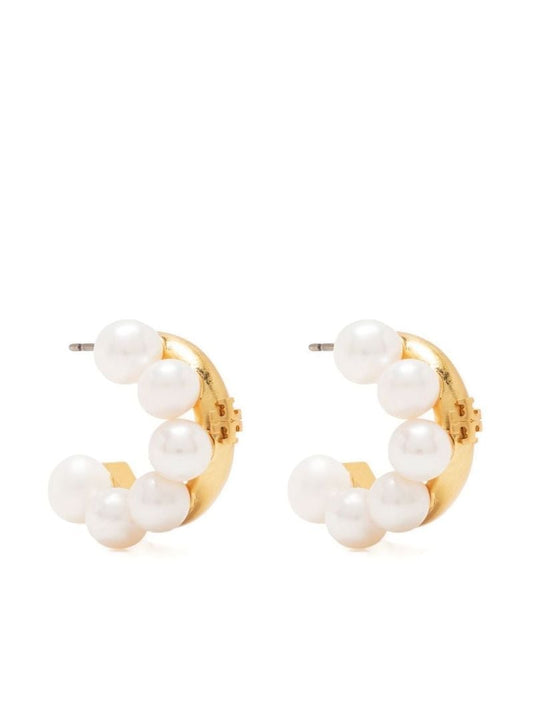 Gold-tone Pearl Hoop Earrings