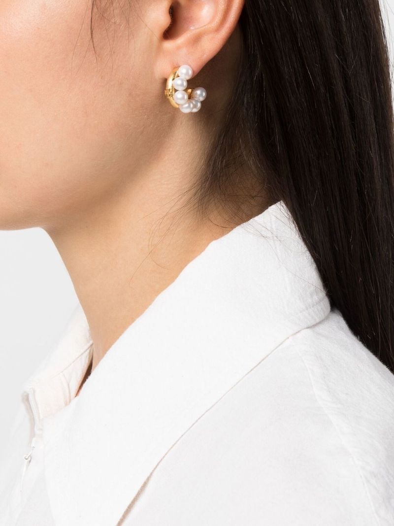 Gold-tone Pearl Hoop Earrings