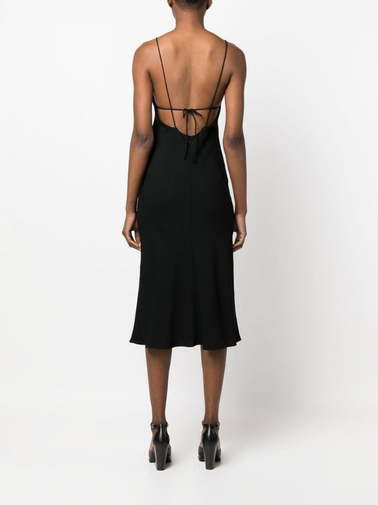 Black Silk CrÃ_x0083_Âªpe Midi Dress
