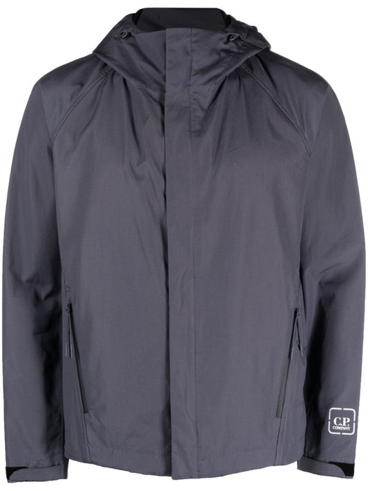 Grey Logo Print Hooded Jacket